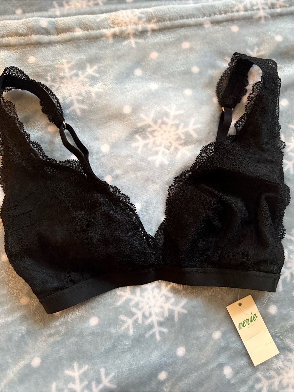aerie Black Lace Bralette with Scalloped Trim XXS..